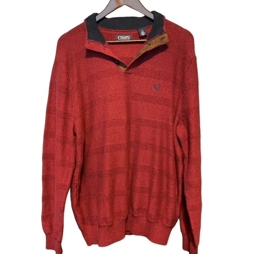 Chaps Three Button Mock Neck Pullover Sweater Men… - image 2
